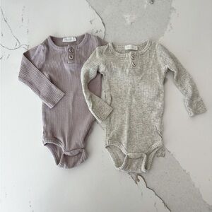 Set of 2 Jamie Kay - 0-3 Months - Long Sleeve Bodysuit Onesies - Purple & Gray
